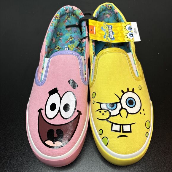 groundup Shoes - SpongeBob Squarepants & Patrick Slip On Canvas Sneaker Shoes Size 8.5 New